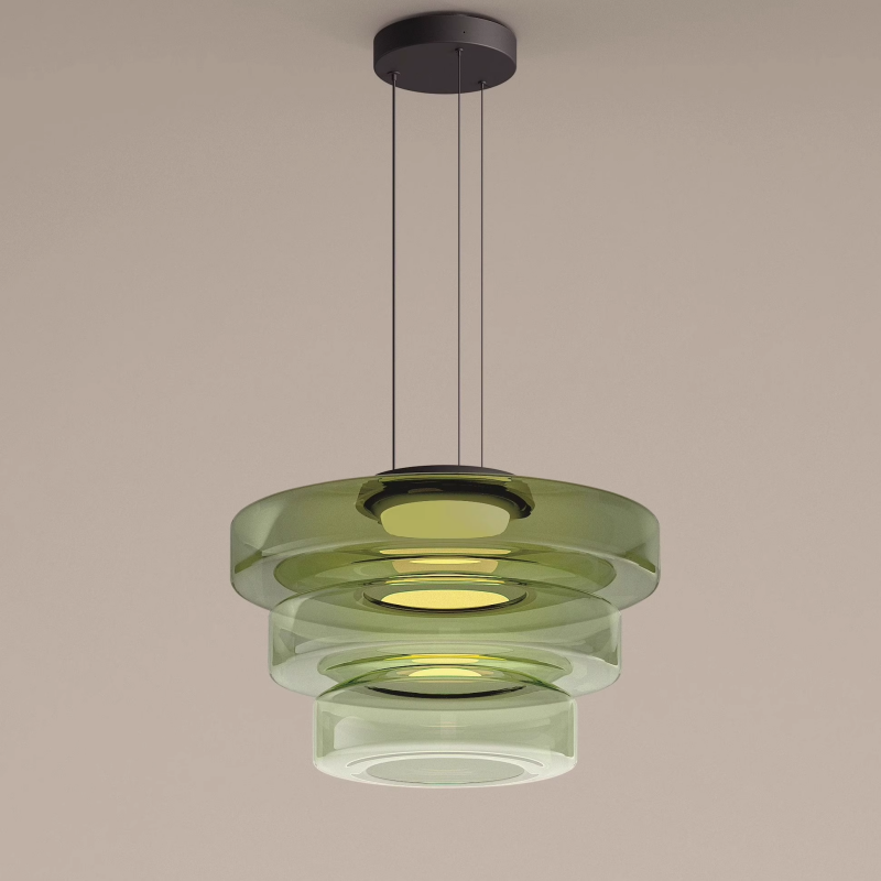 Stratéa Suspension Verre Structure à Plusieurs Niveaux - Vert - 3Couche D45 cm - Blanc Chaud