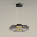 Stratéa Suspension Verre Structure à Plusieurs Niveaux - Gris Fumé - 1Couche D25 cm - Blanc Chaud