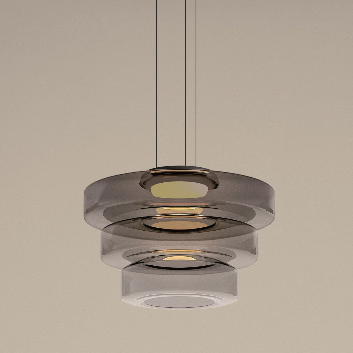 Stratéa Suspension Verre Structure à Plusieurs Niveaux - Gris Fumé - 3Couche D45 cm - Blanc Chaud