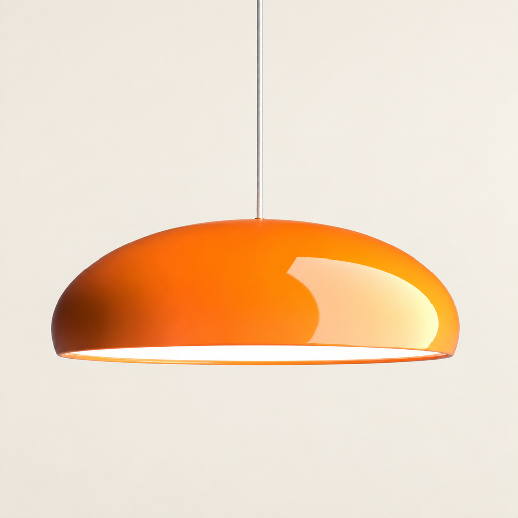 Suspension dôme orange — visuel retouché