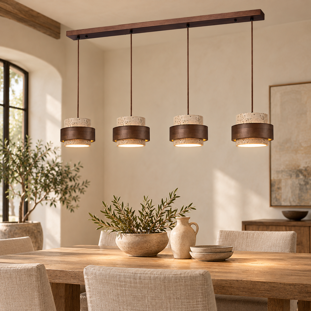 Tavelia — mise en scène générée, quatre lampes