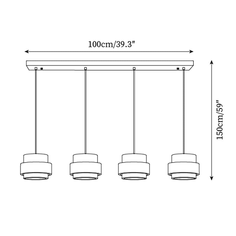 Tavélia — dimensions de la composition à quatre lampes