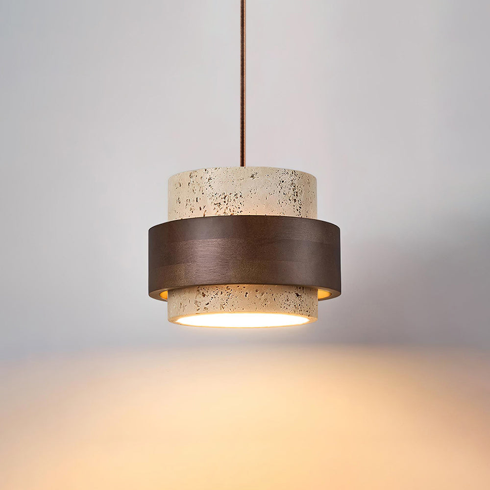 Tavélia — suspension simple en travertin et bois
