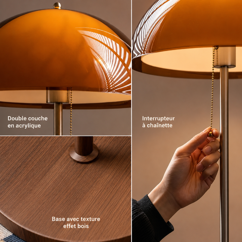 Détails de l’abat-jour et du socle du lampadaire