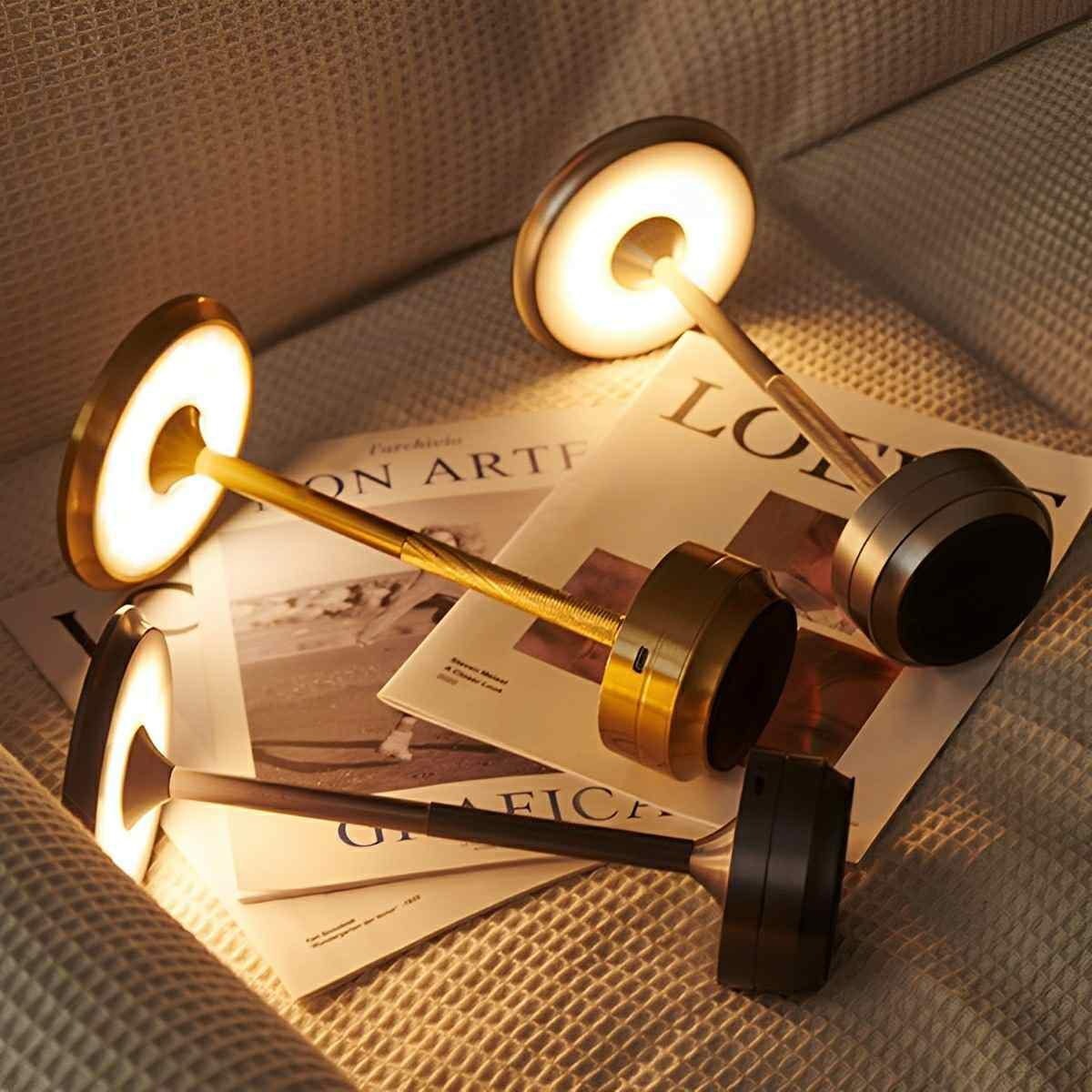 Lampe de Table Dimmable – Or/Argent/Noir, Design Moderne avec Fonction de Charge USB-C pour Salon ou Chambre