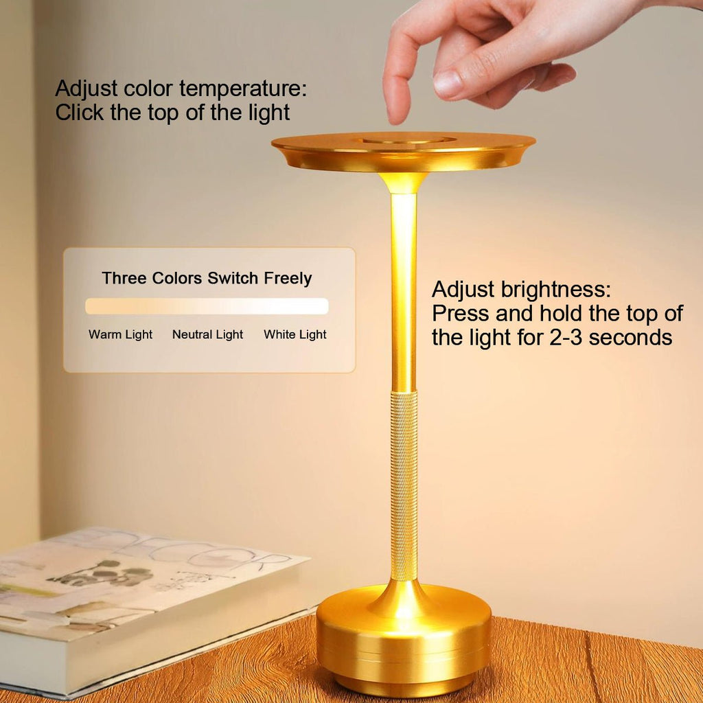 Lampe de Table Dimmable – Or/Argent/Noir, Design Moderne avec Fonction de Charge USB-C pour Salon ou Chambre