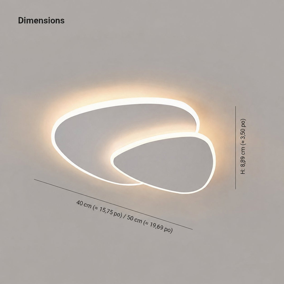 Dimensions du plafonnier Zeno en 40 et 50 cm