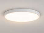 Zylo, plafonnier LED blanc extra-plat Ø 40 cm — detail profil, mise en scène illustrative créée à partir du modèle.
